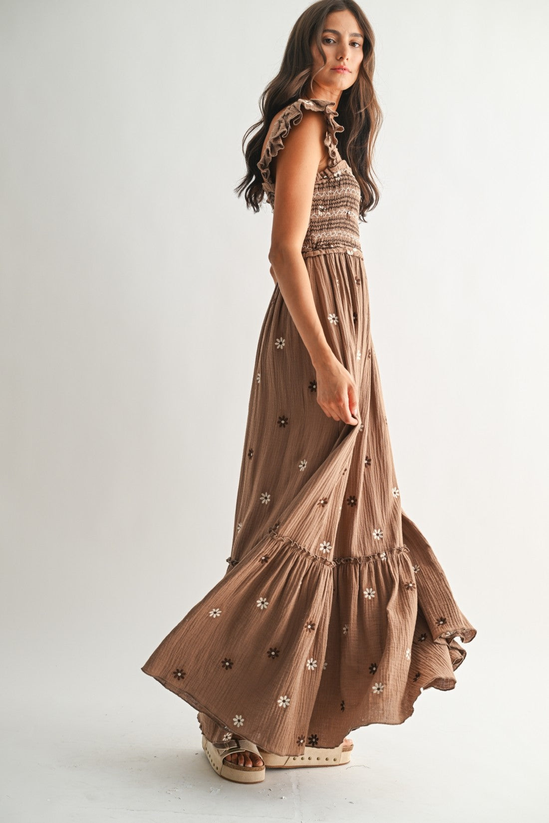 Brown Embroidered Dress
