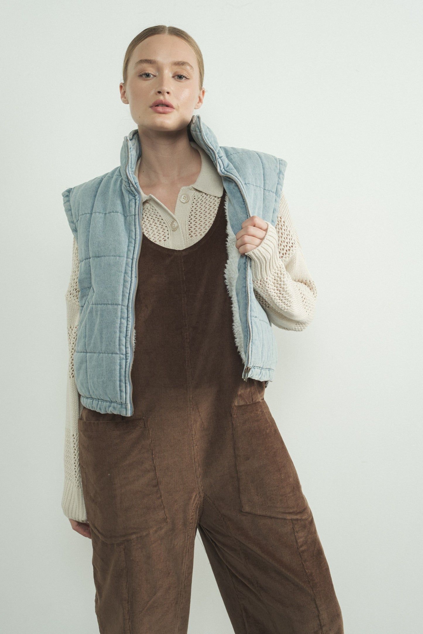 Quilted Washed Denim Vest
