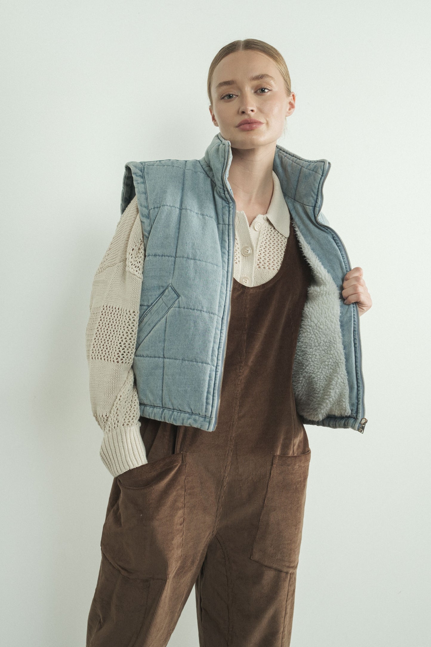 Quilted Washed Denim Vest