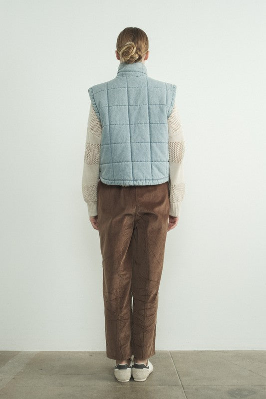 Quilted Washed Denim Vest