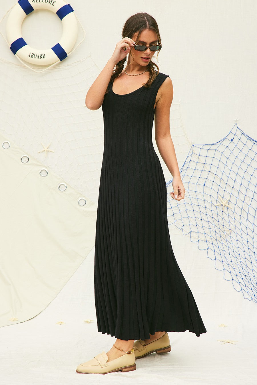 Kate Ribbed Dress in Black