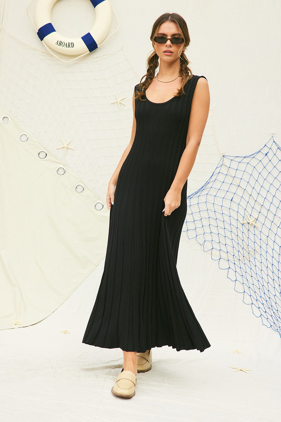 Kate Ribbed Dress in Black
