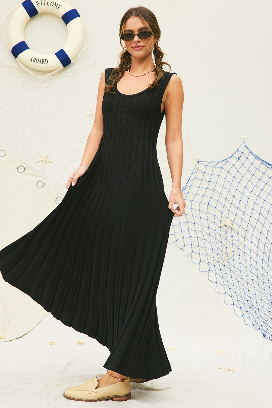 Kate Ribbed Dress in Black