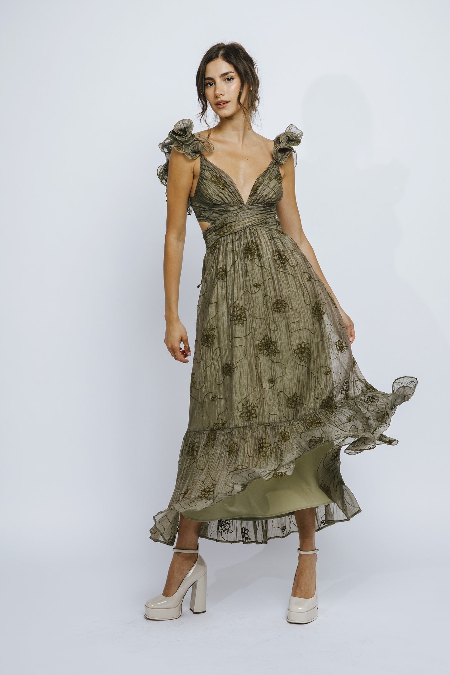Olive Flowers Dress