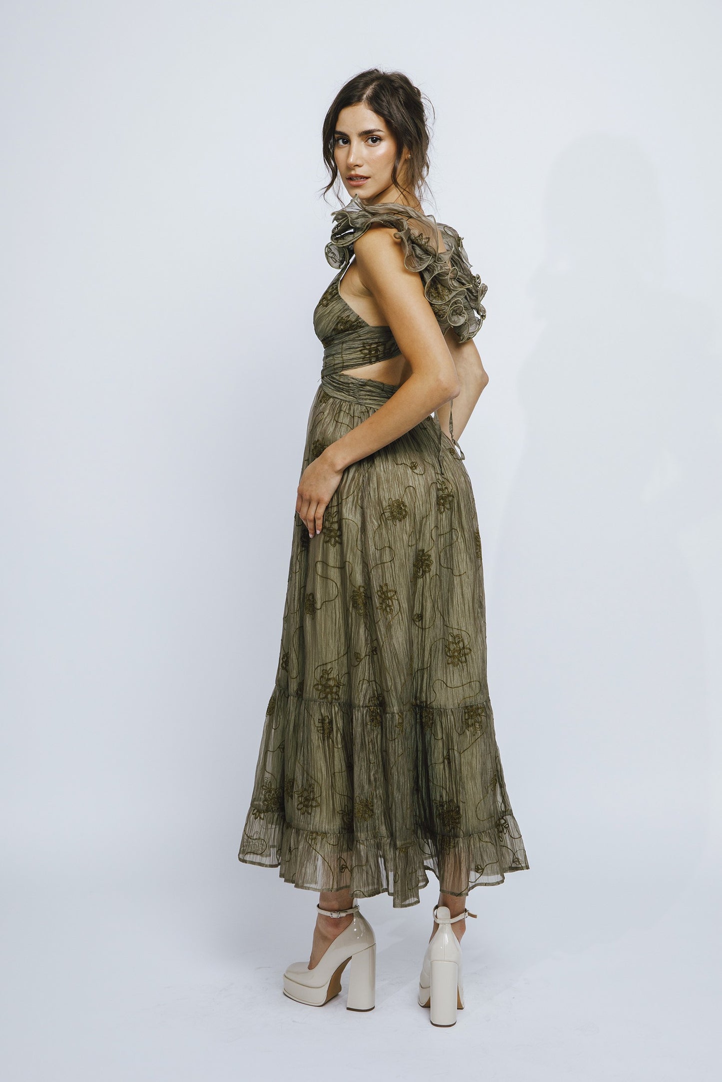 Olive Flowers Dress