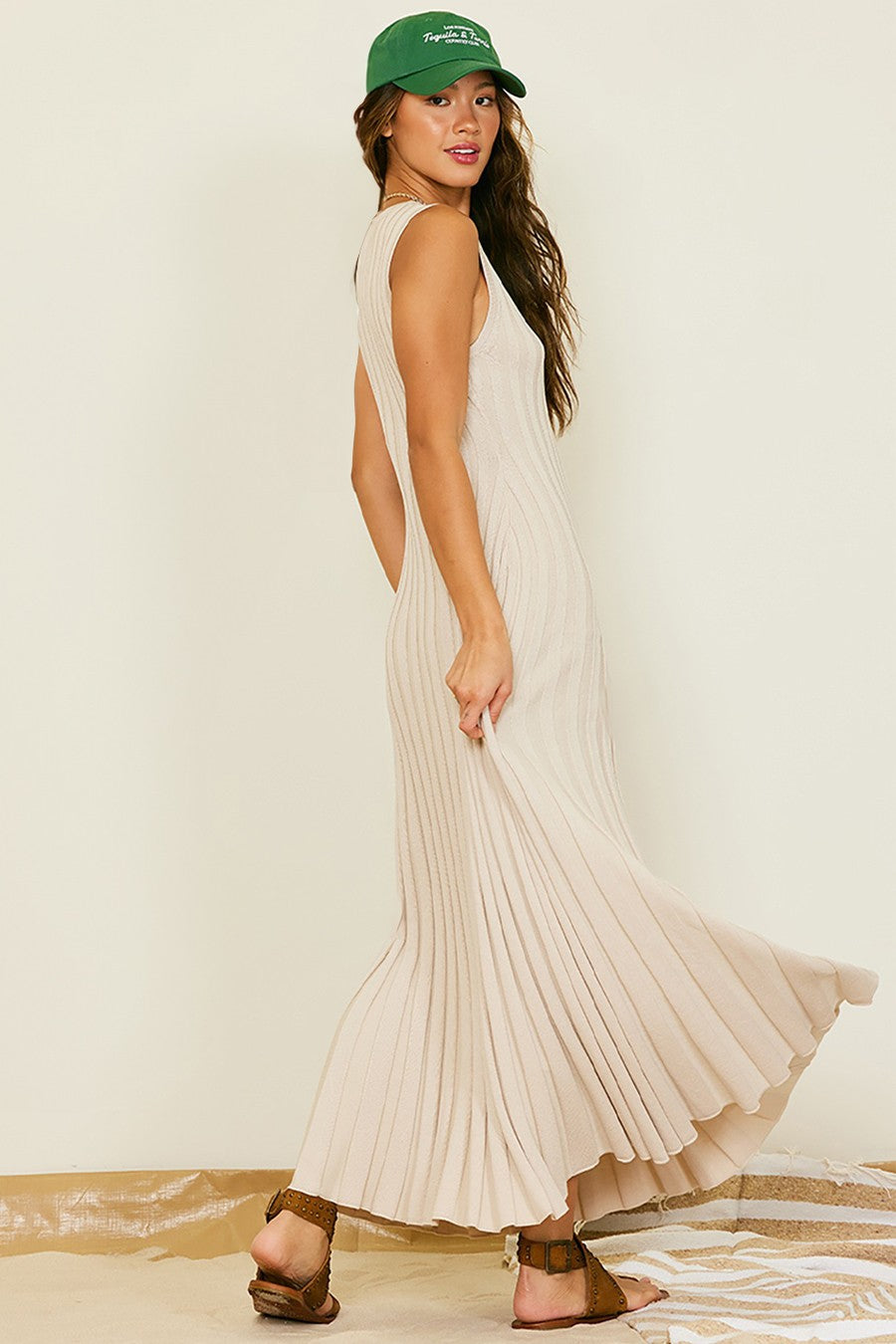 Kate Ribbed Dress in Taupe