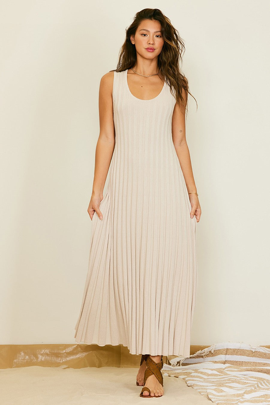 Kate Ribbed Dress in Taupe