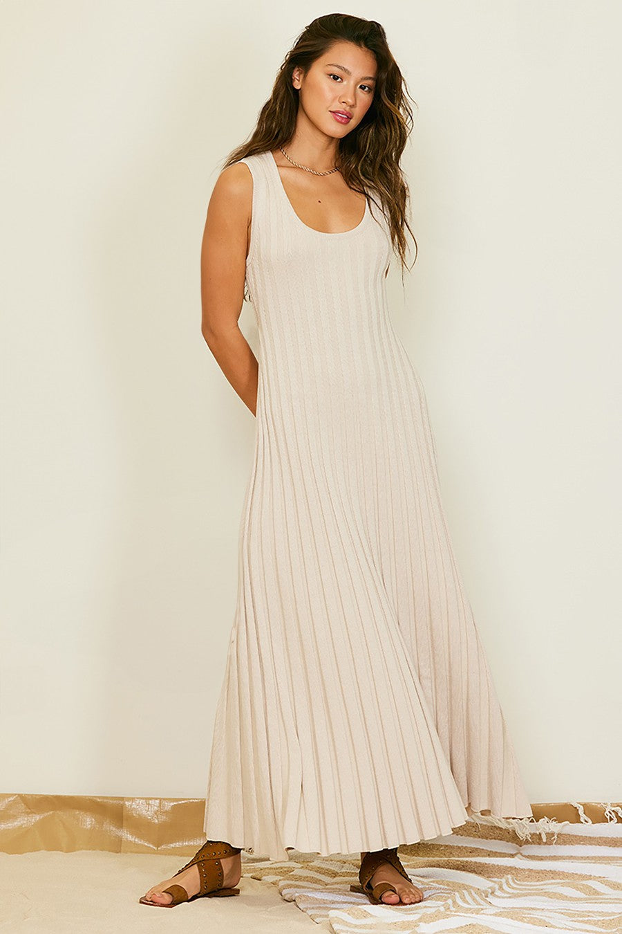 Kate Ribbed Dress in Taupe