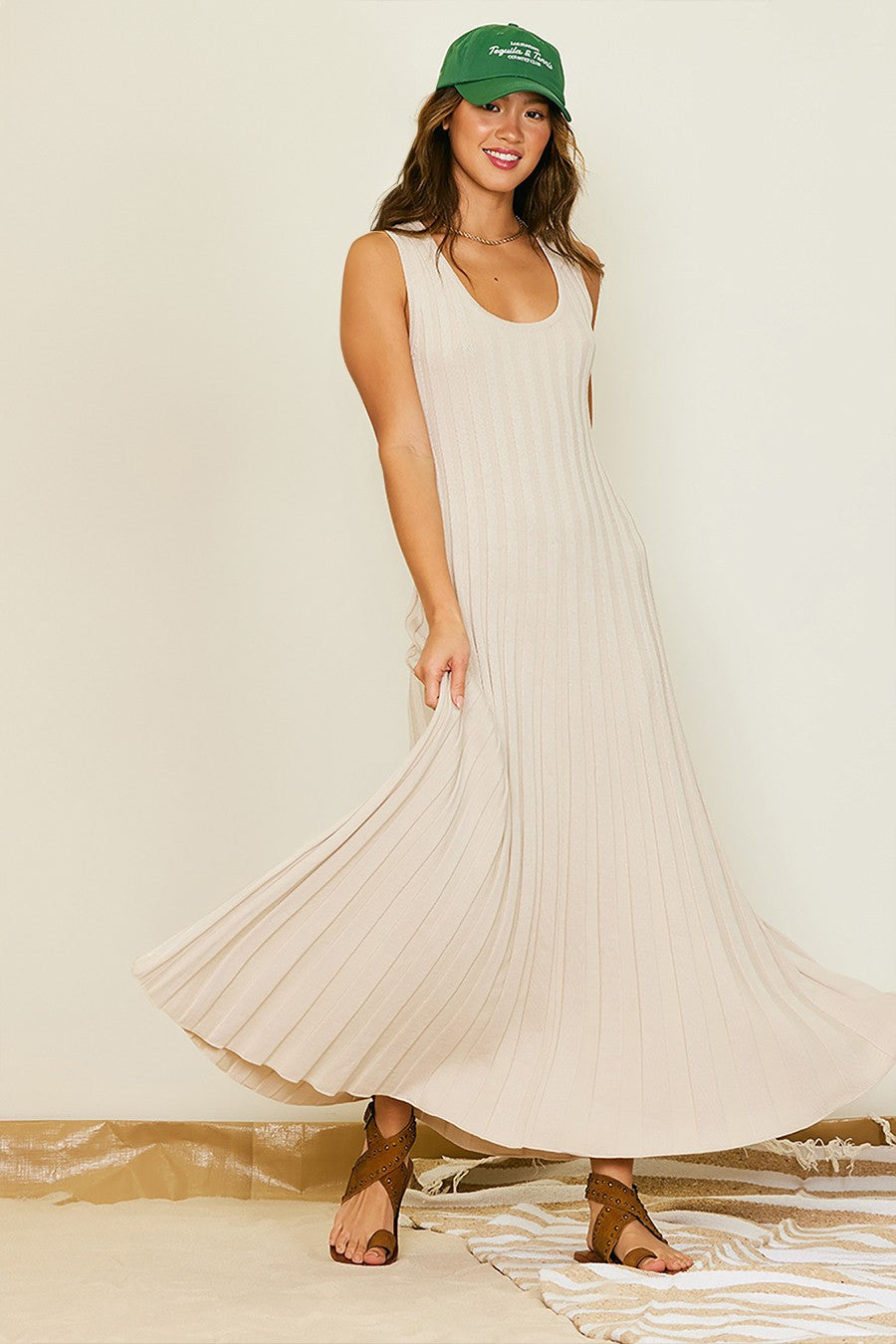 Kate Ribbed Dress in Taupe