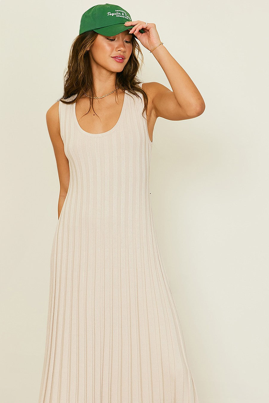 Kate Ribbed Dress in Taupe