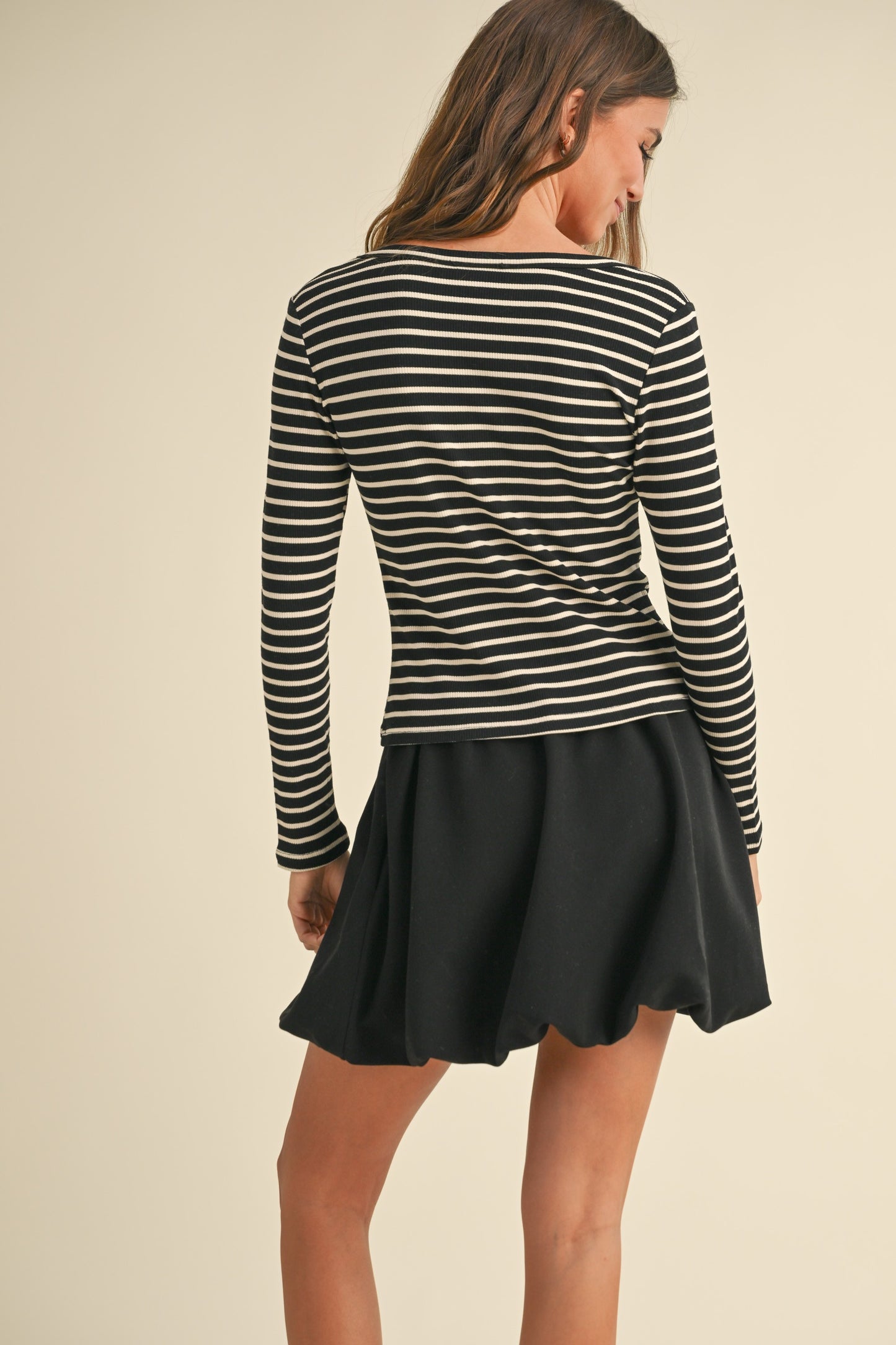 Black Striped Long Sleeve Top