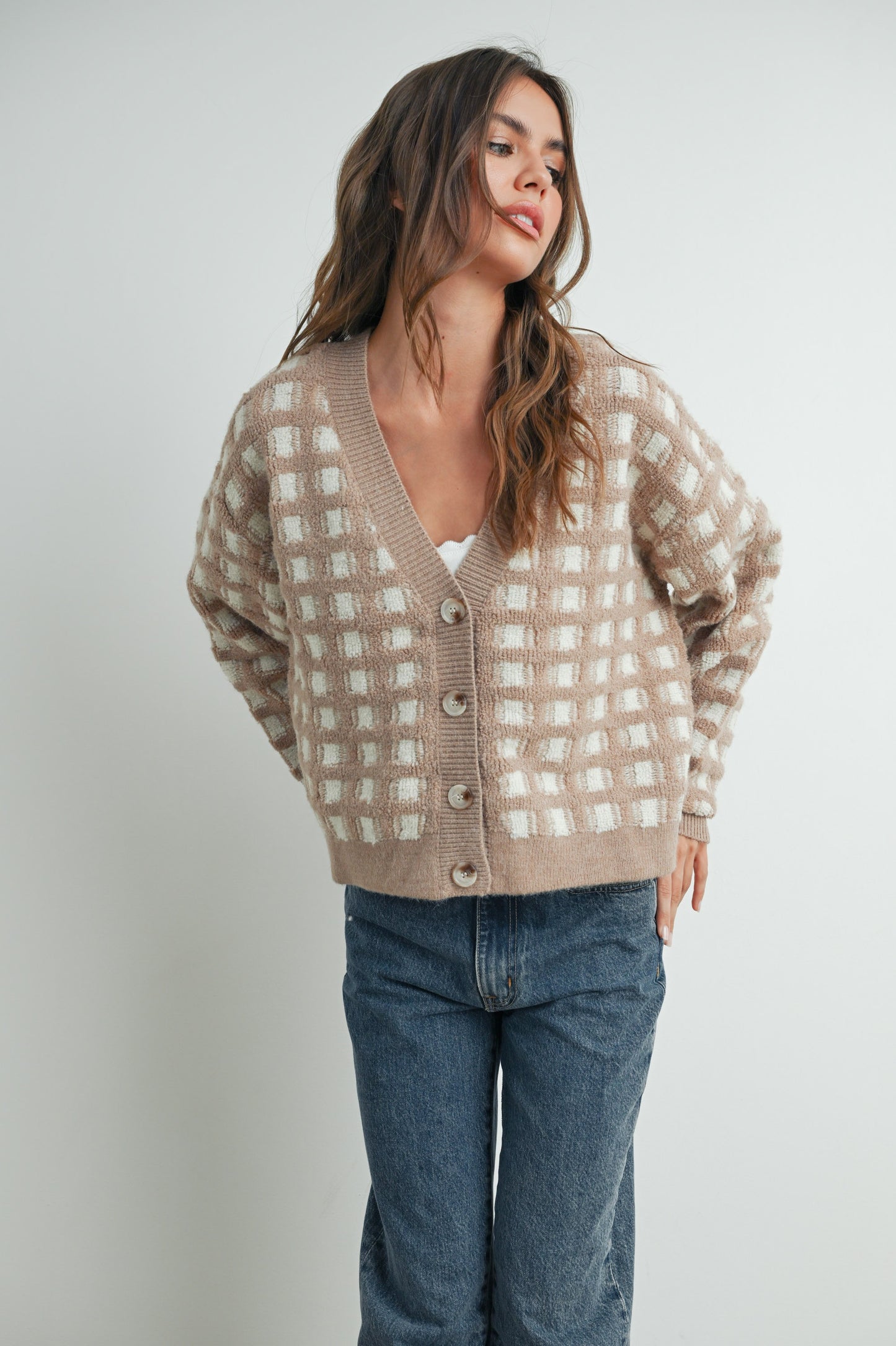 Taupe Grid Cardigan
