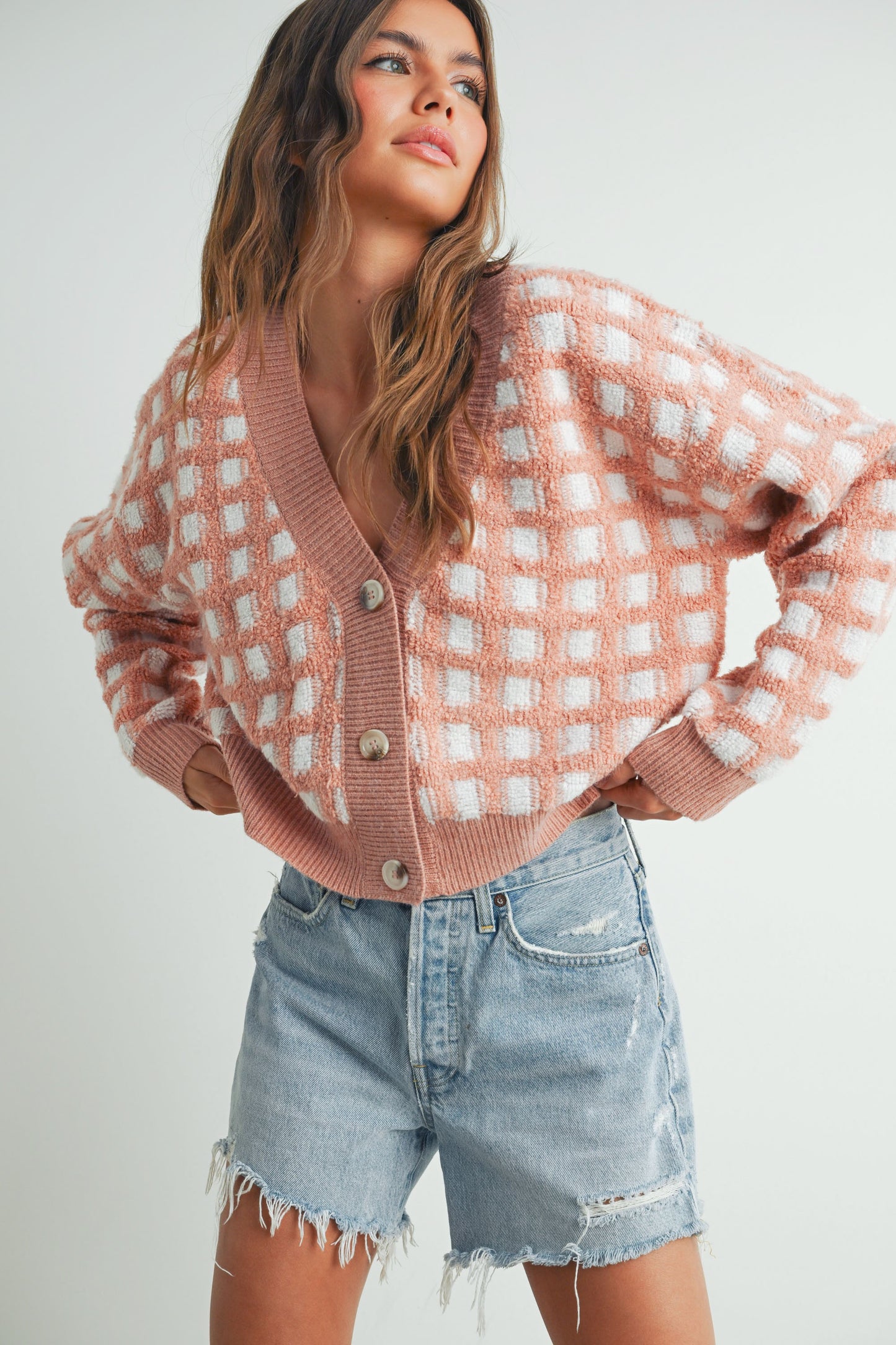 Mauve Grid Cardigan