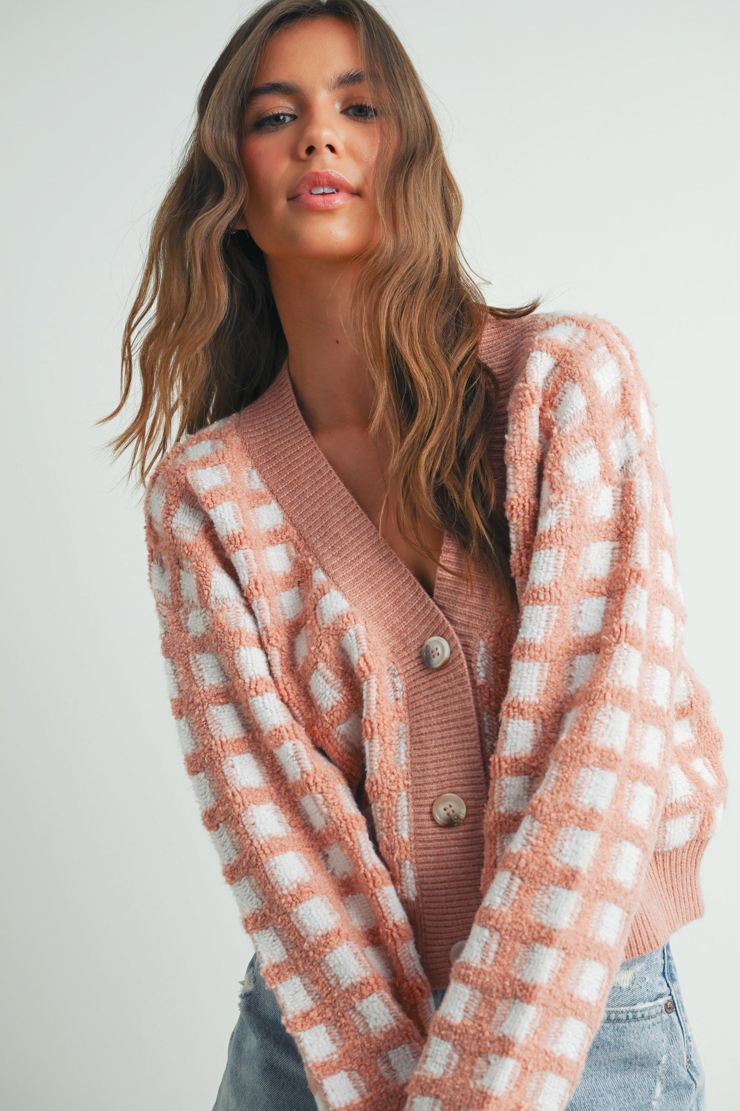Mauve Grid Cardigan