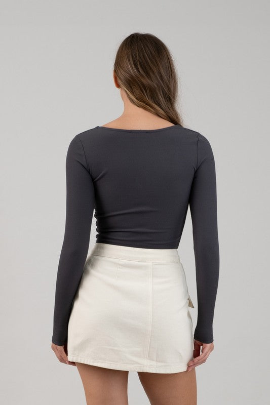 Basic Charcoal Scoop Neck Top