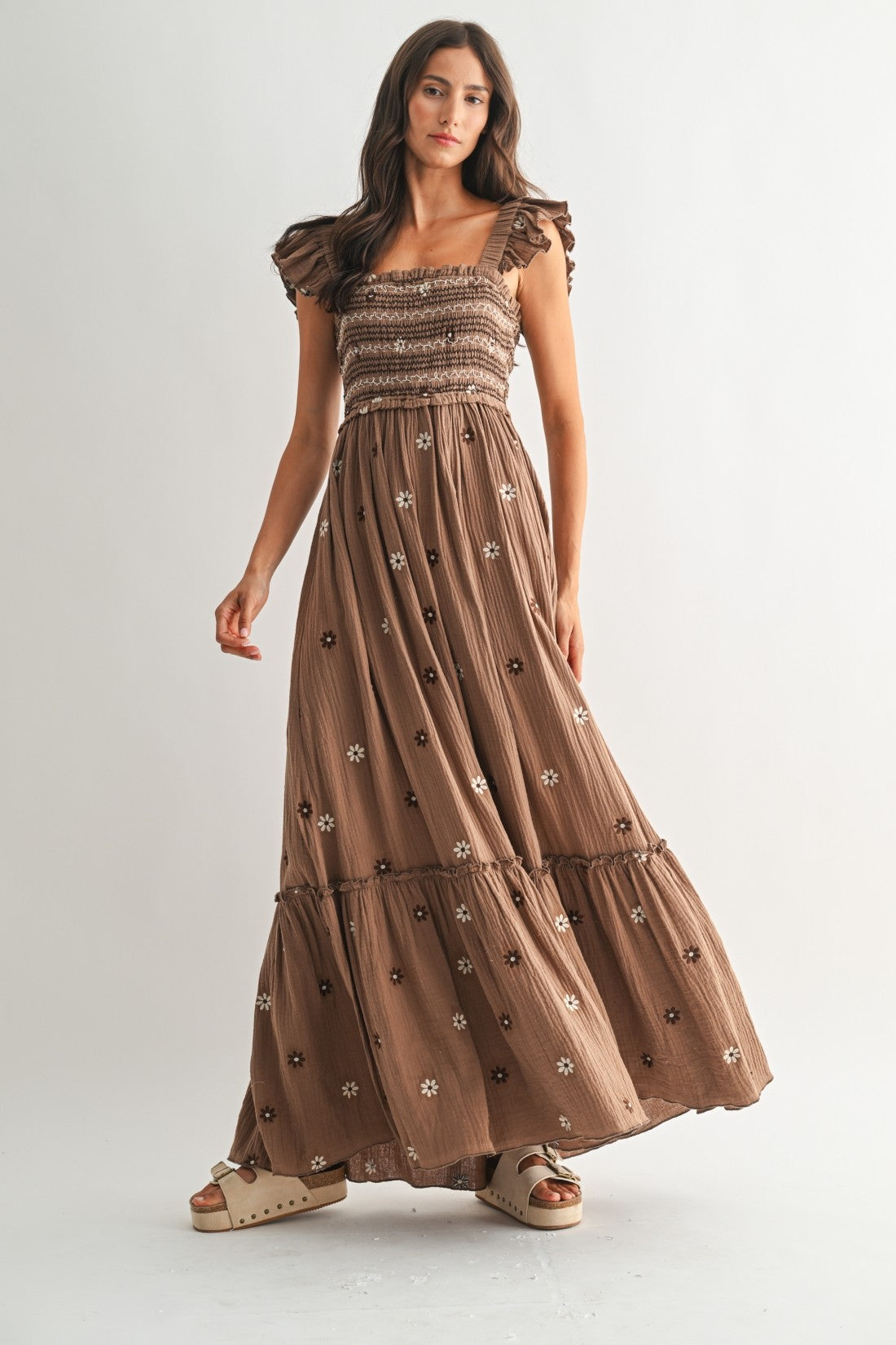 Brown Embroidered Dress