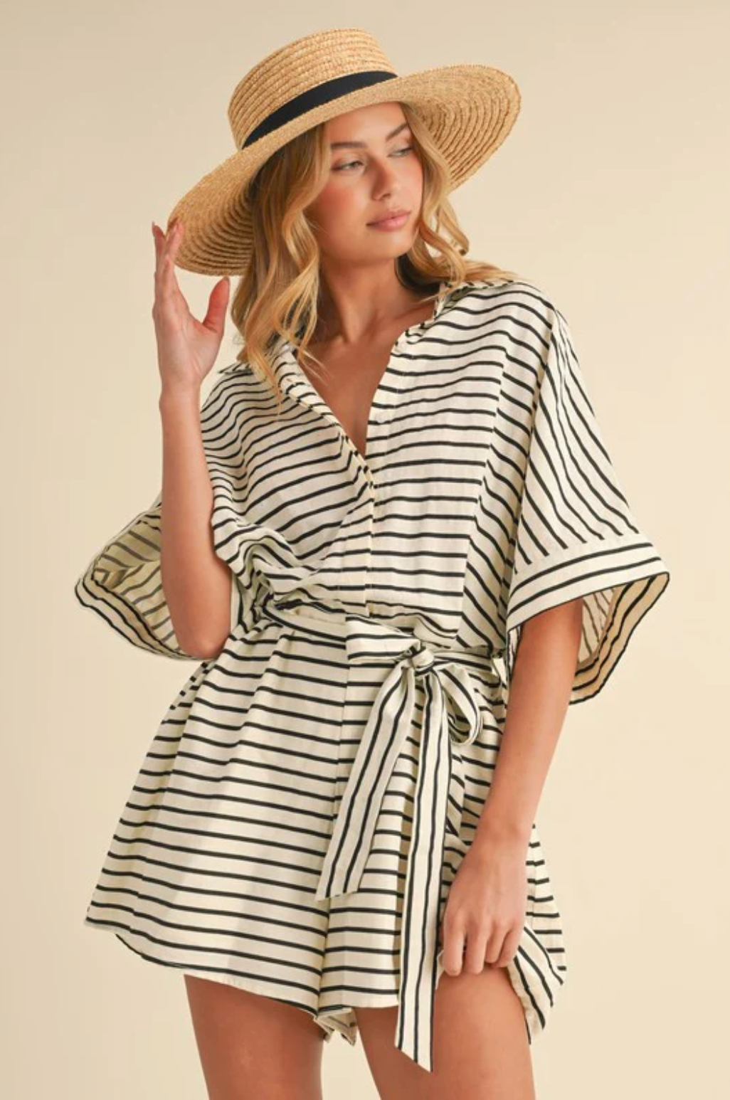 Striped Belted Romper