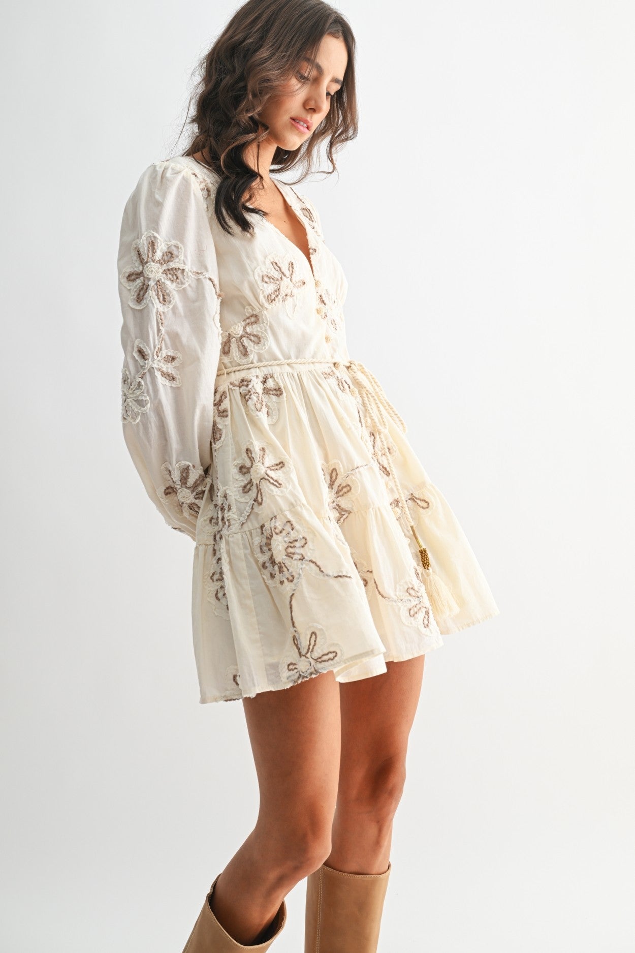 Cream Embroidered Dress
