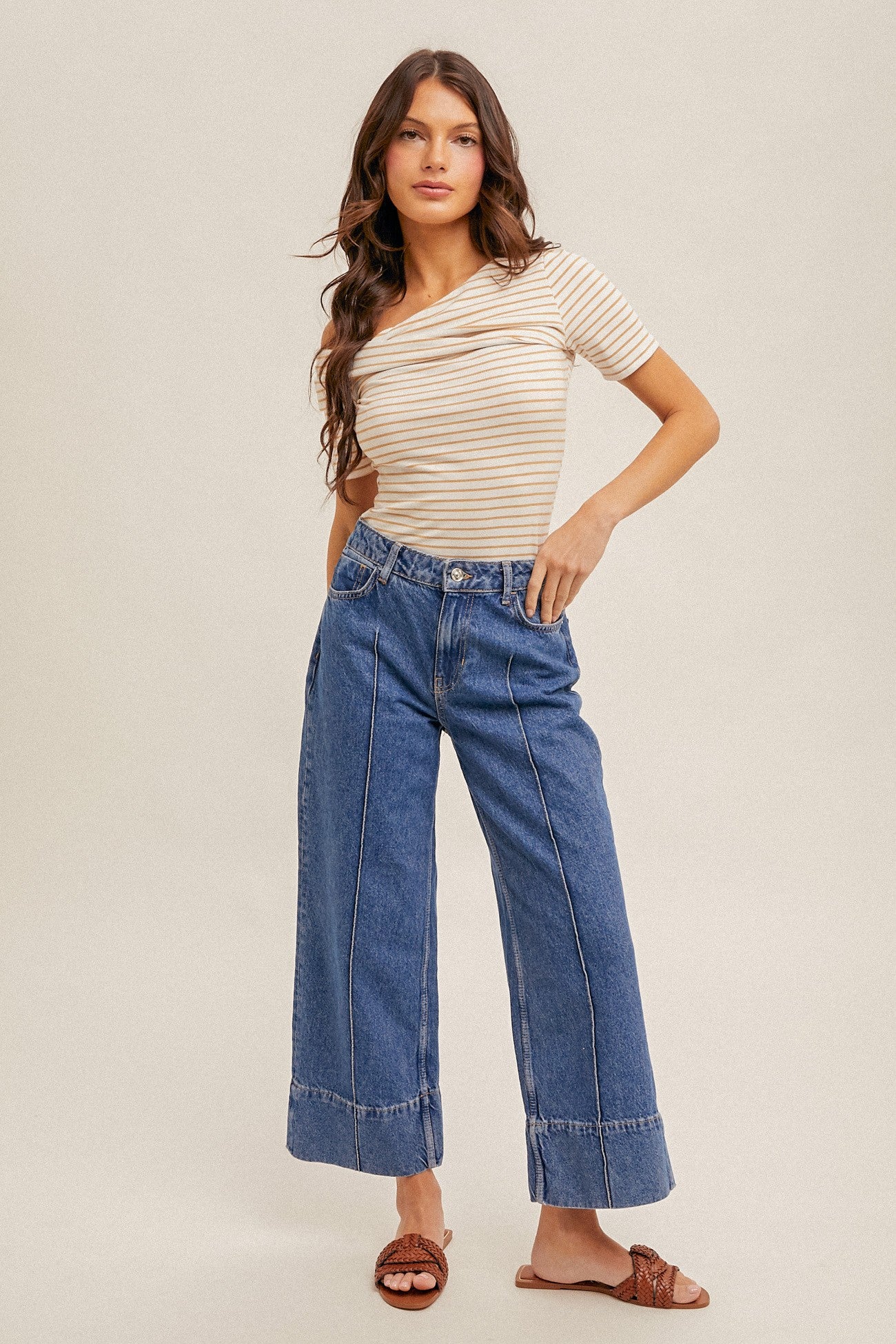 Aly Top in Taupe Stripes