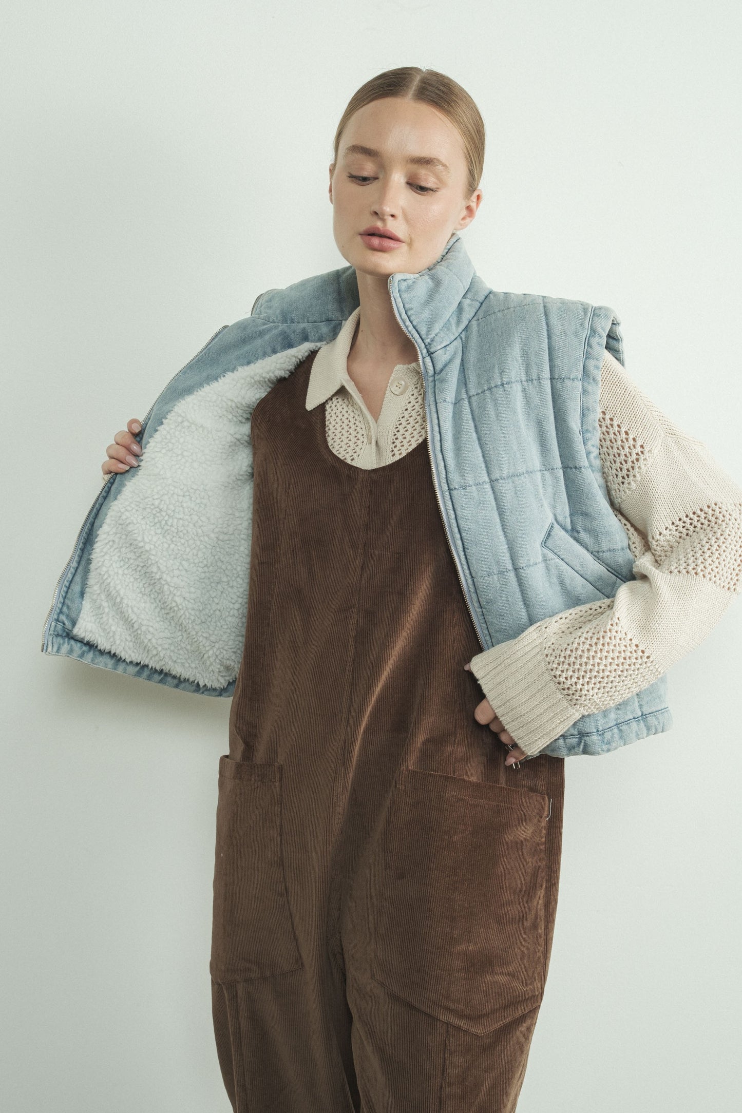 Quilted Washed Denim Vest