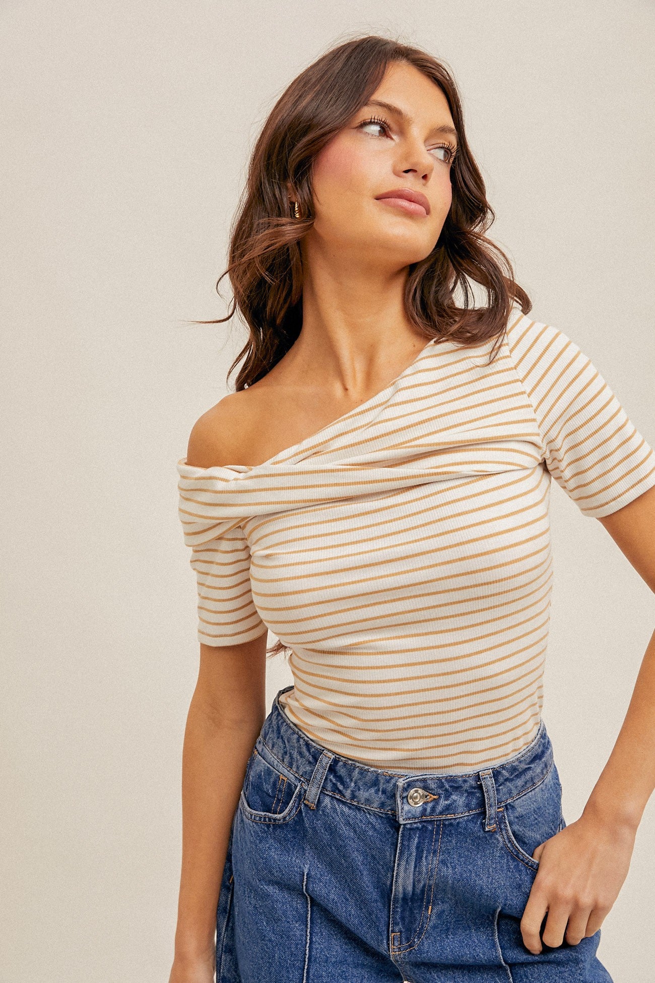 Aly Top in Taupe Stripes