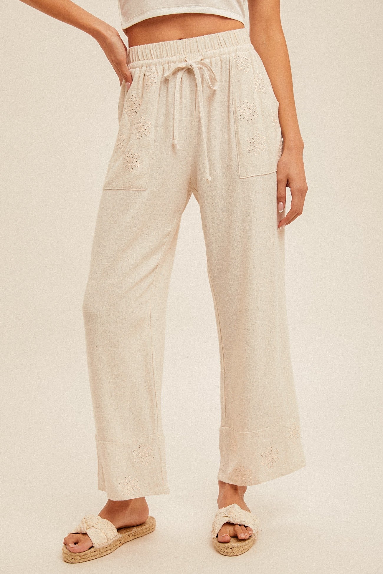 Natural Eyelet Pants