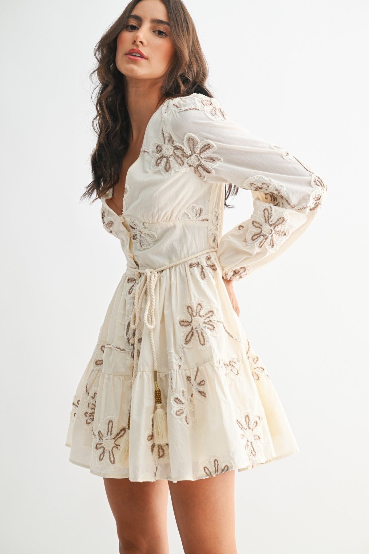 Cream Embroidered Dress