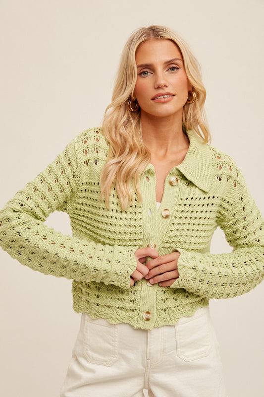 Lime Crochet Knit Cardigan