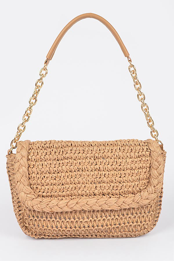 Coco Straw + Chain Shoulder Purse