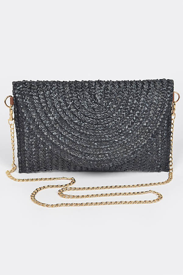 Straw Clutch Bag in Black