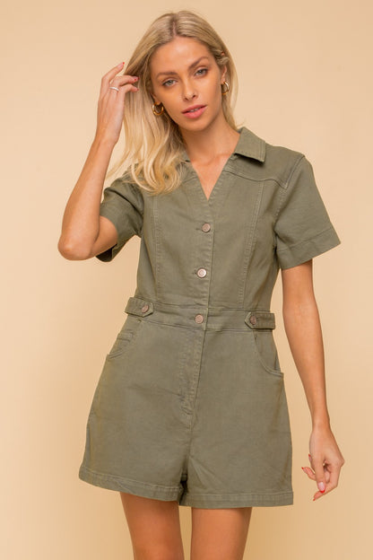 Olive Cotton Romper
