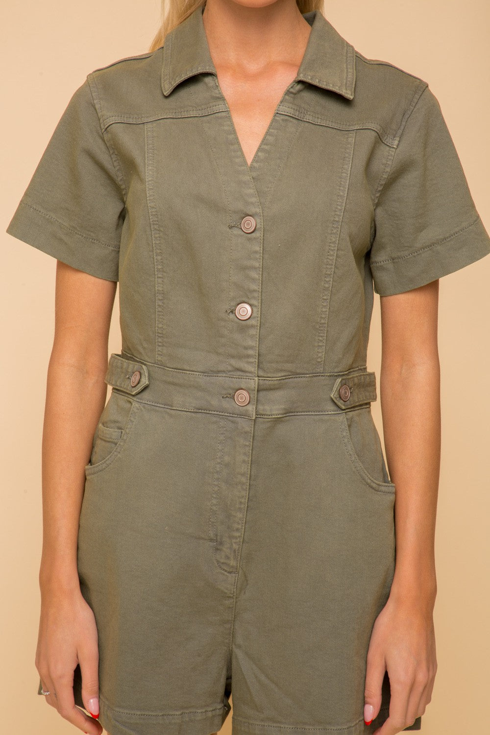 Olive Cotton Romper