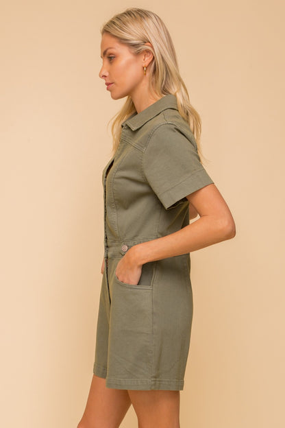Olive Cotton Romper