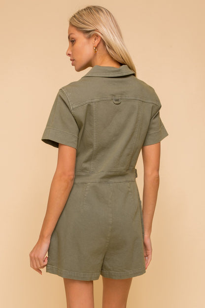 Olive Cotton Romper