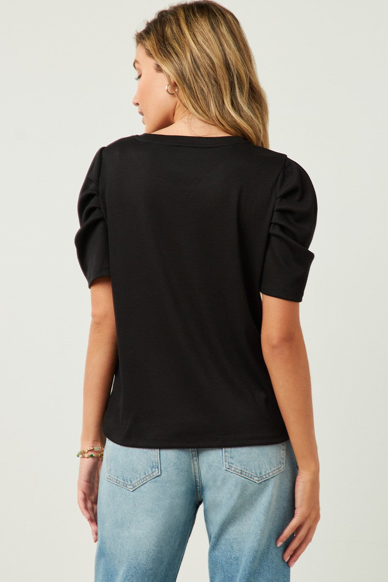 Black Ribbed Knit Top