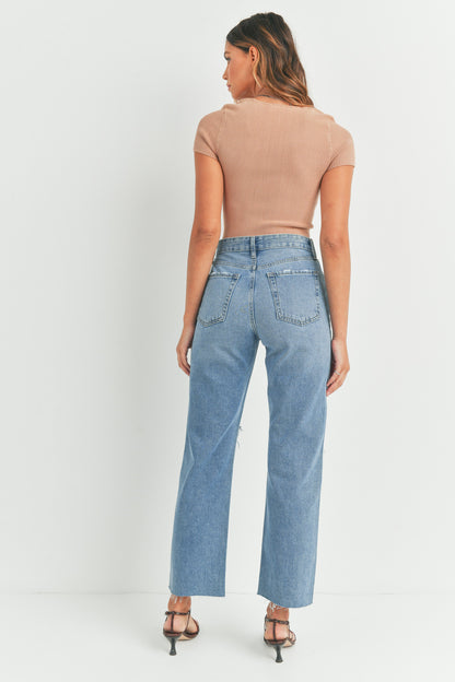 Knee Cut Out Straight Leg Jeans