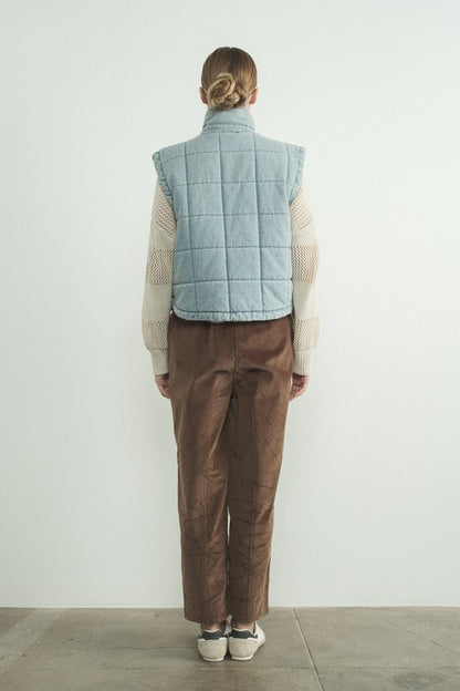 Quilted Washed Denim Vest