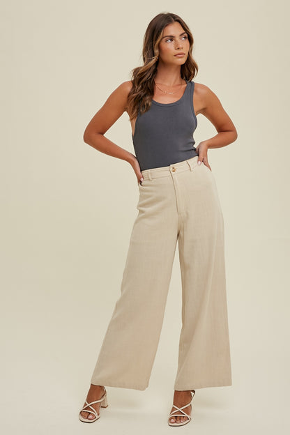 Linen Wide Leg Pants in Natural