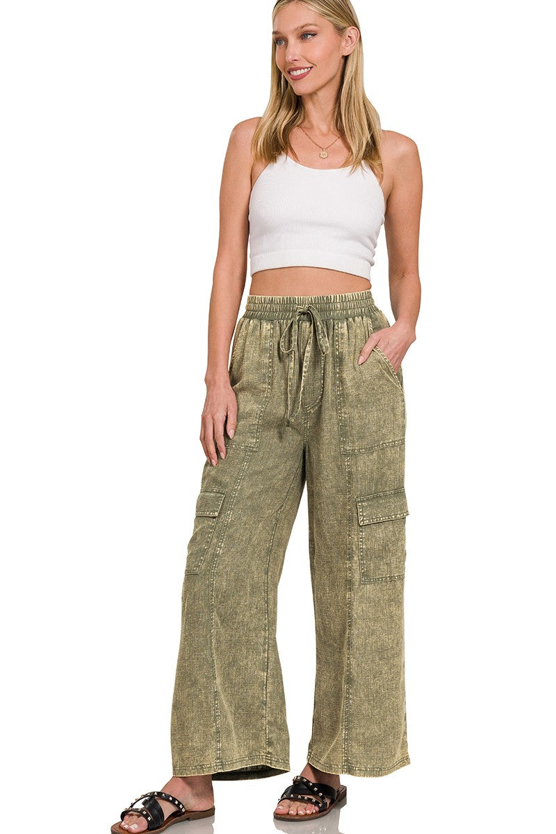 Olive Washed Cargo Pants