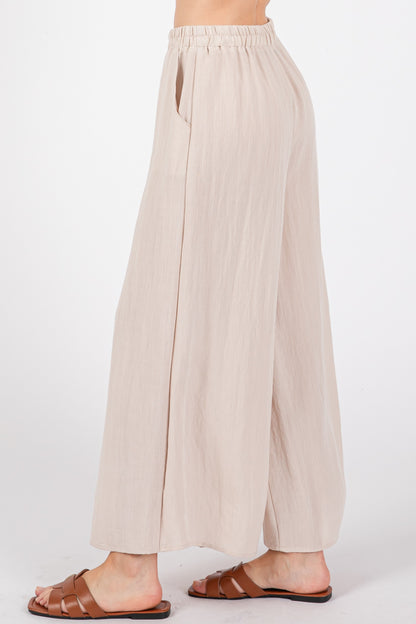 Cream Washed Wide Pants