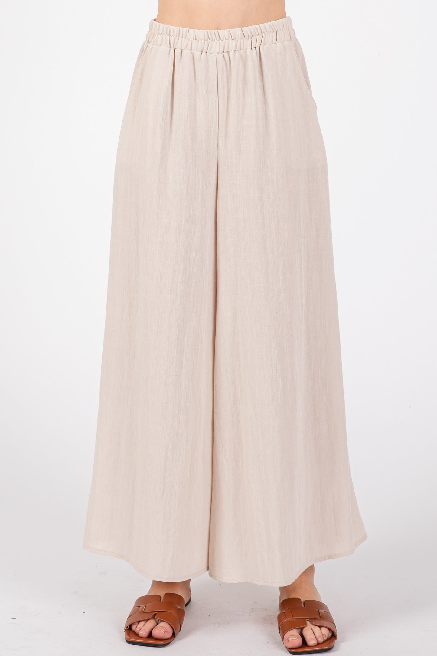 Cream Washed Wide Pants