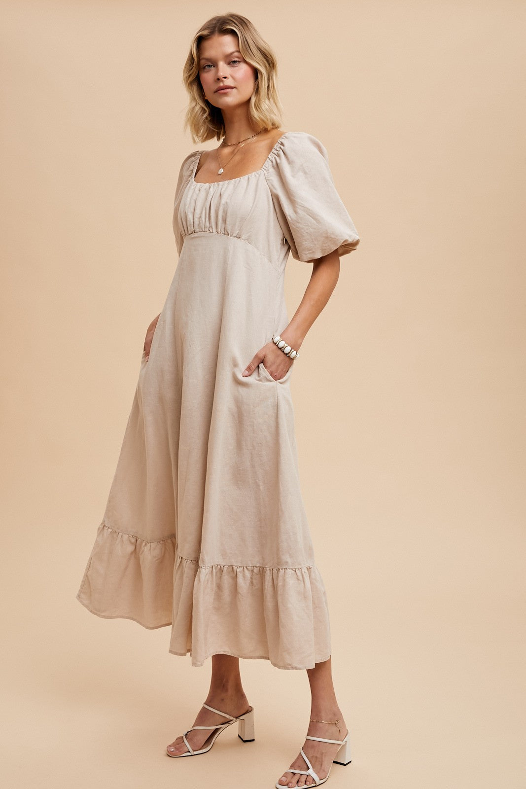 Cotton Beige Linen Dress