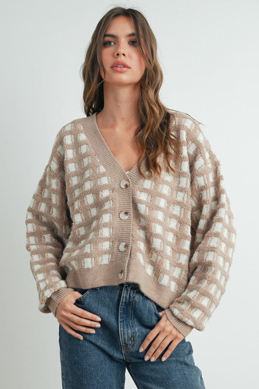 Taupe Grid Cardigan