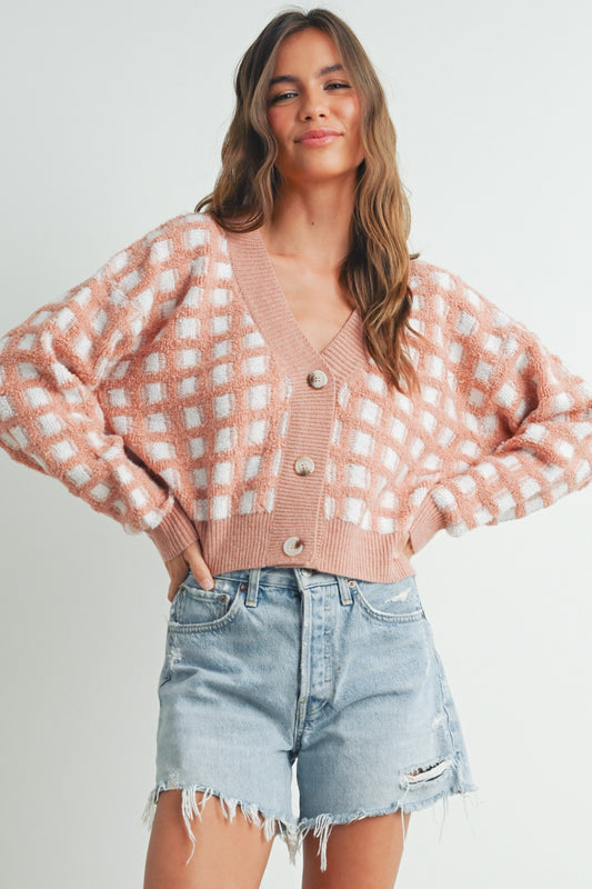 Mauve Grid Cardigan