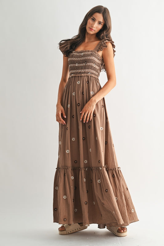Brown Embroidered Dress