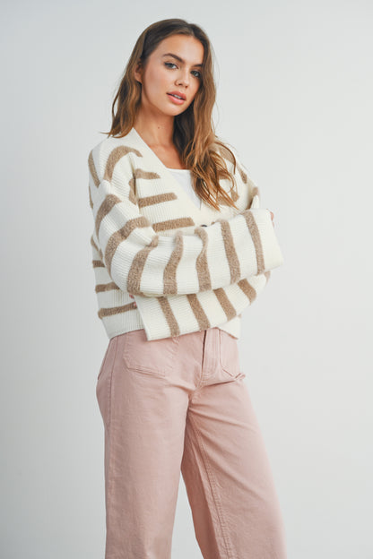 Taupe Striped Cardigan