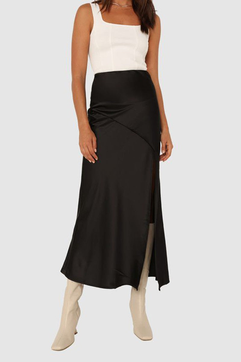 Cleo Black Satin Skirt