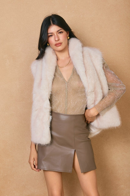 Taupe Leather Mini Skirt