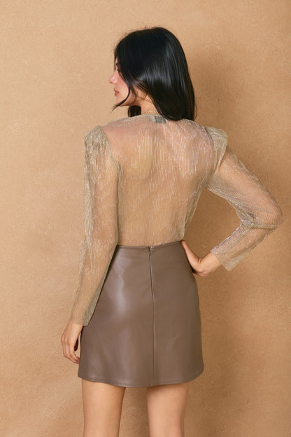 Taupe Leather Mini Skirt