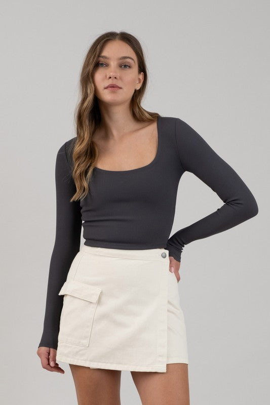 Basic Charcoal Scoop Neck Top
